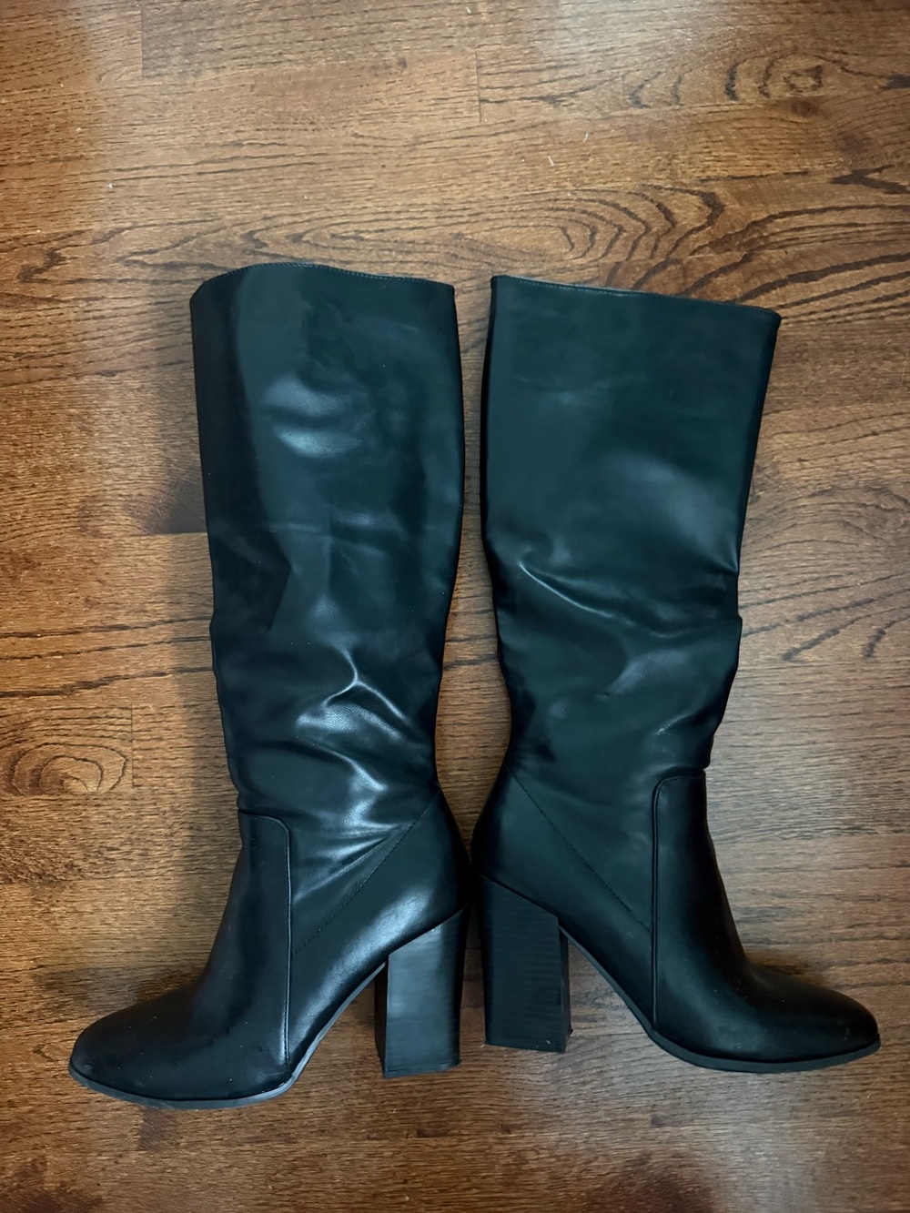 BAMBOO Black Knee-High Block Heel Boots